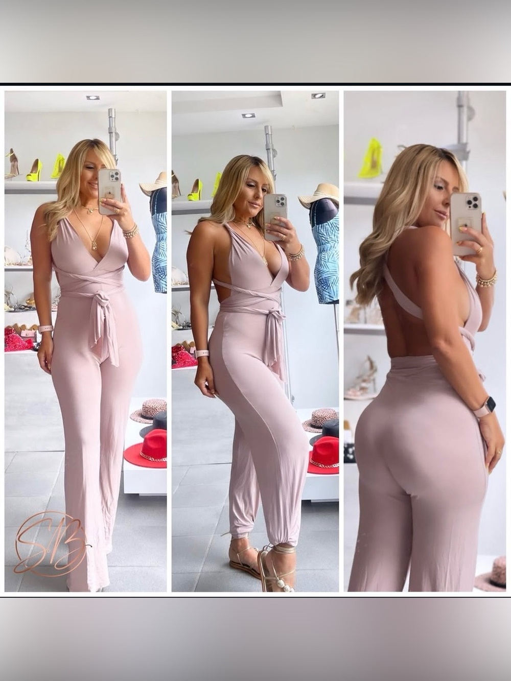 Sleeveless Wrap-Front Wide-Leg Jumpsuit in Blush Pink